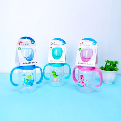 डबल हैंडल पीपी के साथ 5 औंस 130 मिलीलीटर मानक बेबी फीडिंग बोतल